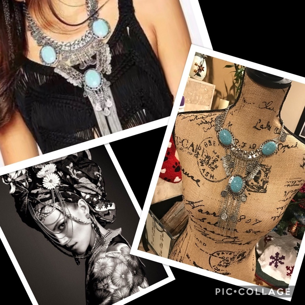 Boho tribal statement necklace